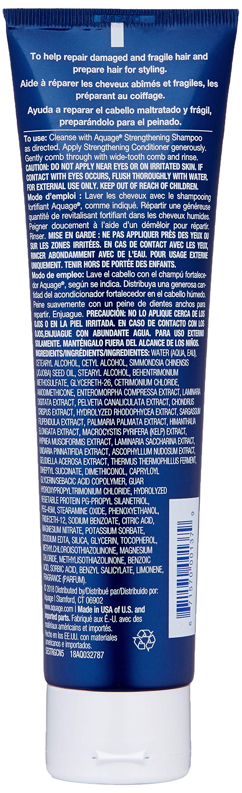 AQUAGE SeaExtend Strengthening Conditioner ingredients panel highlights mineral-rich biostrengtheners for color care