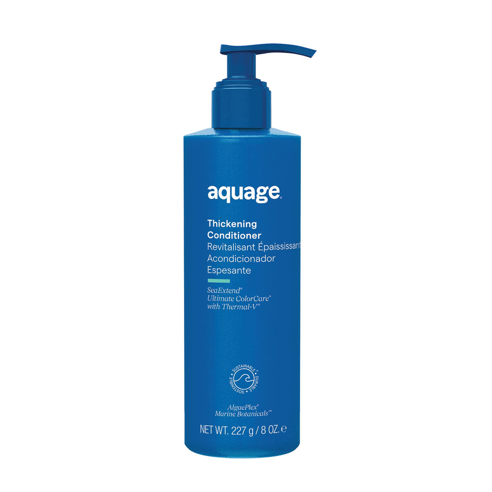 Aquage SeaExtend Thickening Conditioner bottle shows volume-boosting design.