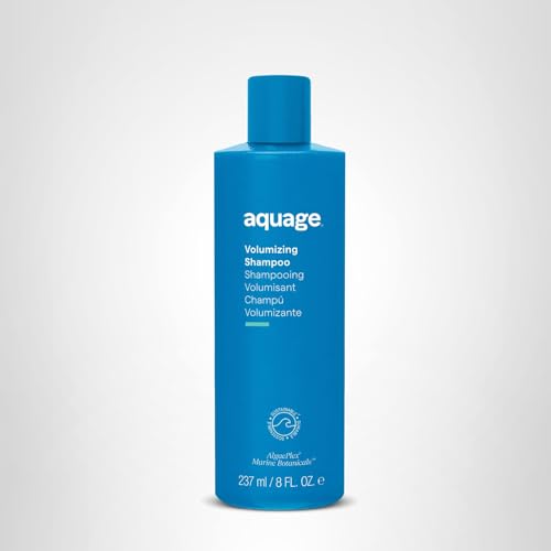 Aquage Volumizing Shampoo cuticle smoothing close-up on sleek curls.