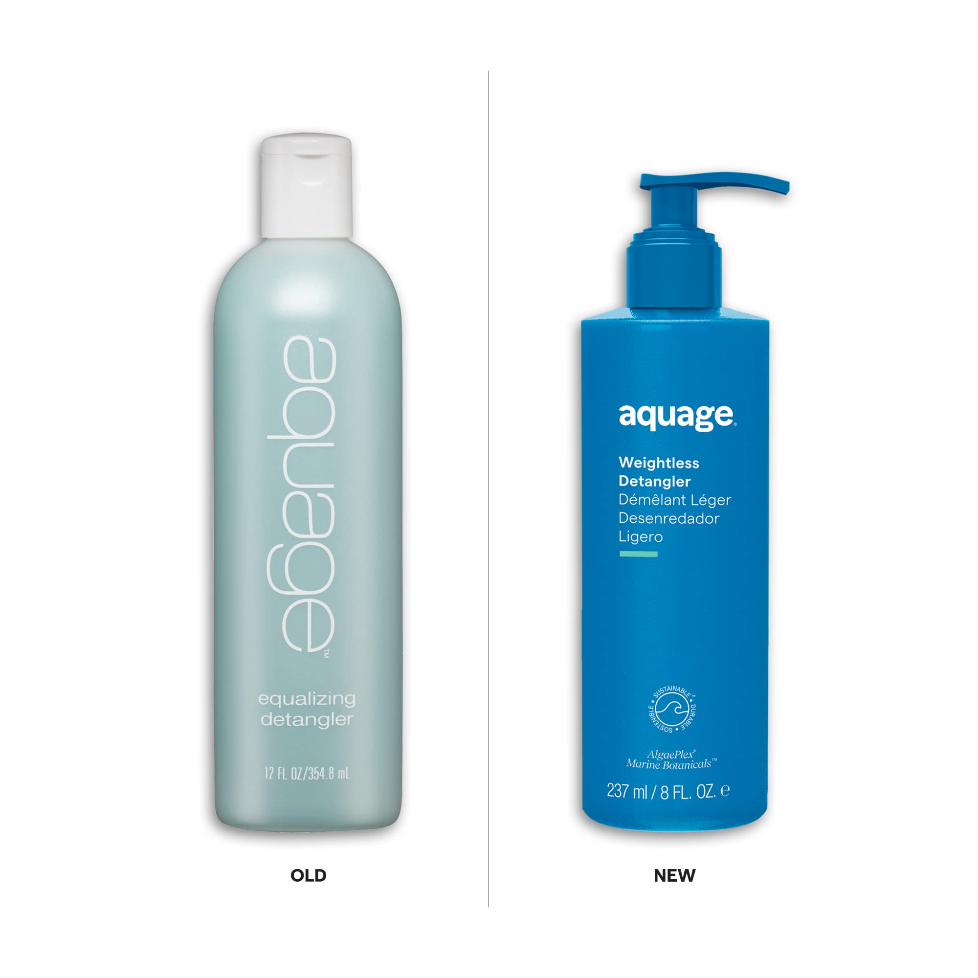 Aquage Weightless Detangler applied in hand smooths strands for gentler combing.