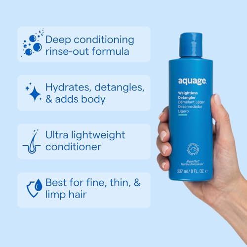 Aquage Weightless Detangler dispenser pump enabling effortless application and seamless conditioning.