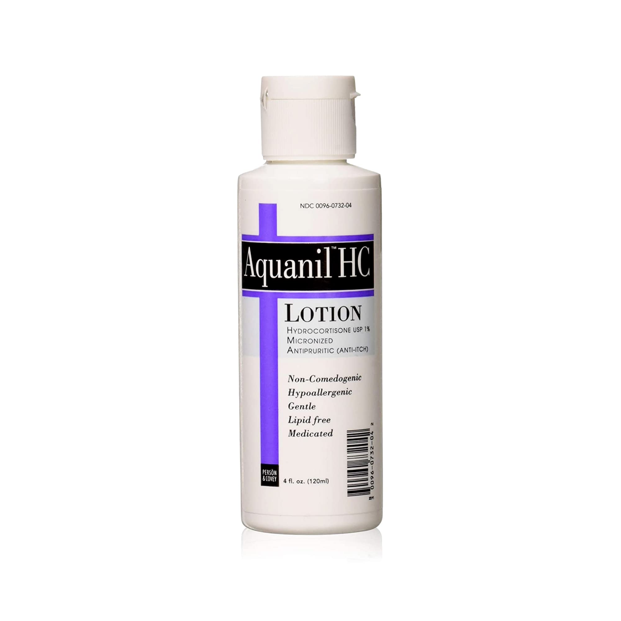 Aquanil HC Lotion bottle front demonstrates fragrance-free calming relief for dry skin