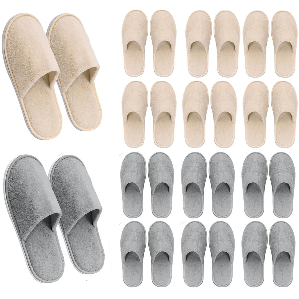 AQUEENLY pack of 6 guest slippers, individually wrapped for reuse after cleaning.
