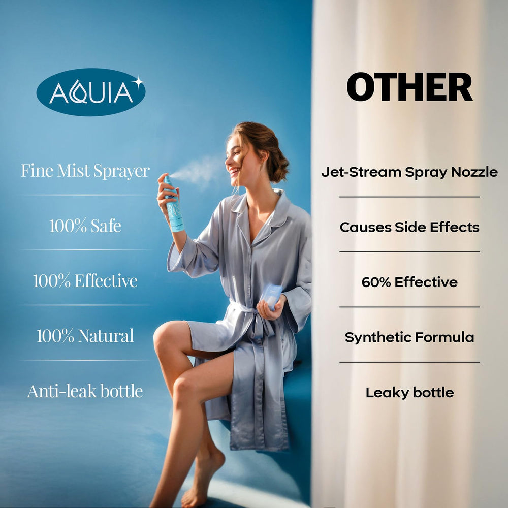 Aquia logo bottle close-up, highlighting clean skincare design.
