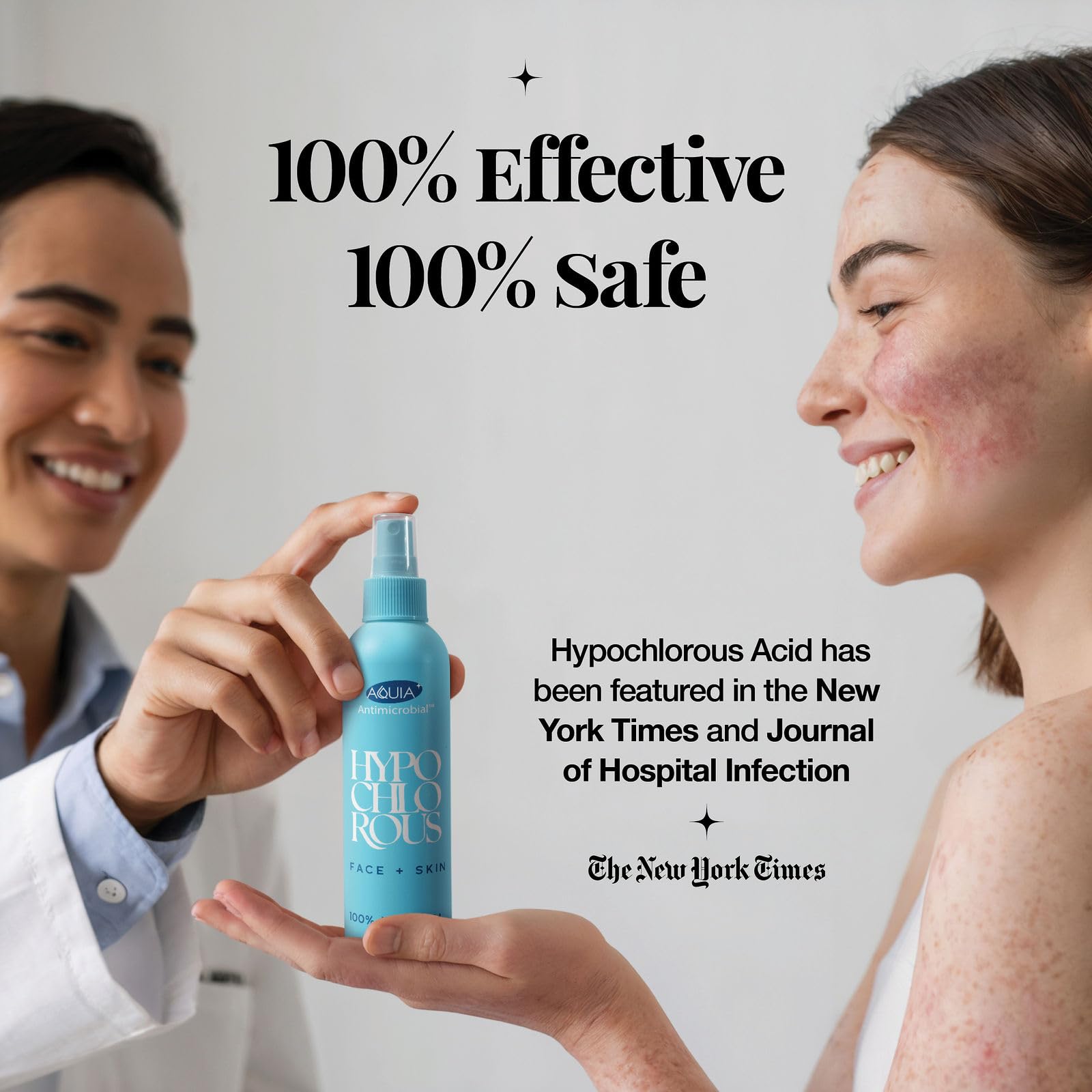 Close-up mist on skin from Aquia spray, gentle and refreshing.