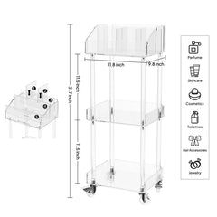 Aquiver three-tier storage maximizes vertical space for tall bottles and palettes.