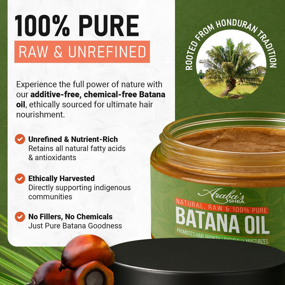 Araba's Shea Batana oil bottle highlights natural hair hydration.
