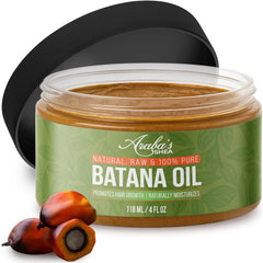 Araba's Shea raw Batana oil bottle close-up for scalp nourishment.
