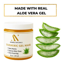 ArabelsNaturals Turmeric Aloe Mask face application shows even tone potential.