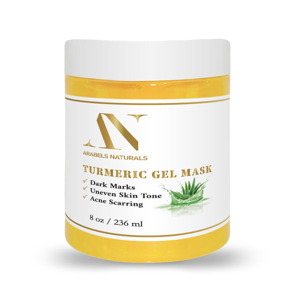 ArabelsNaturals Turmeric Aloe Mask jar close-up for radiant, hydrated skin.