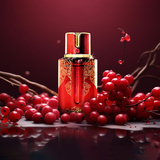 ARABIYAT Prestige Cranberry packaging, elegant unisex presentation