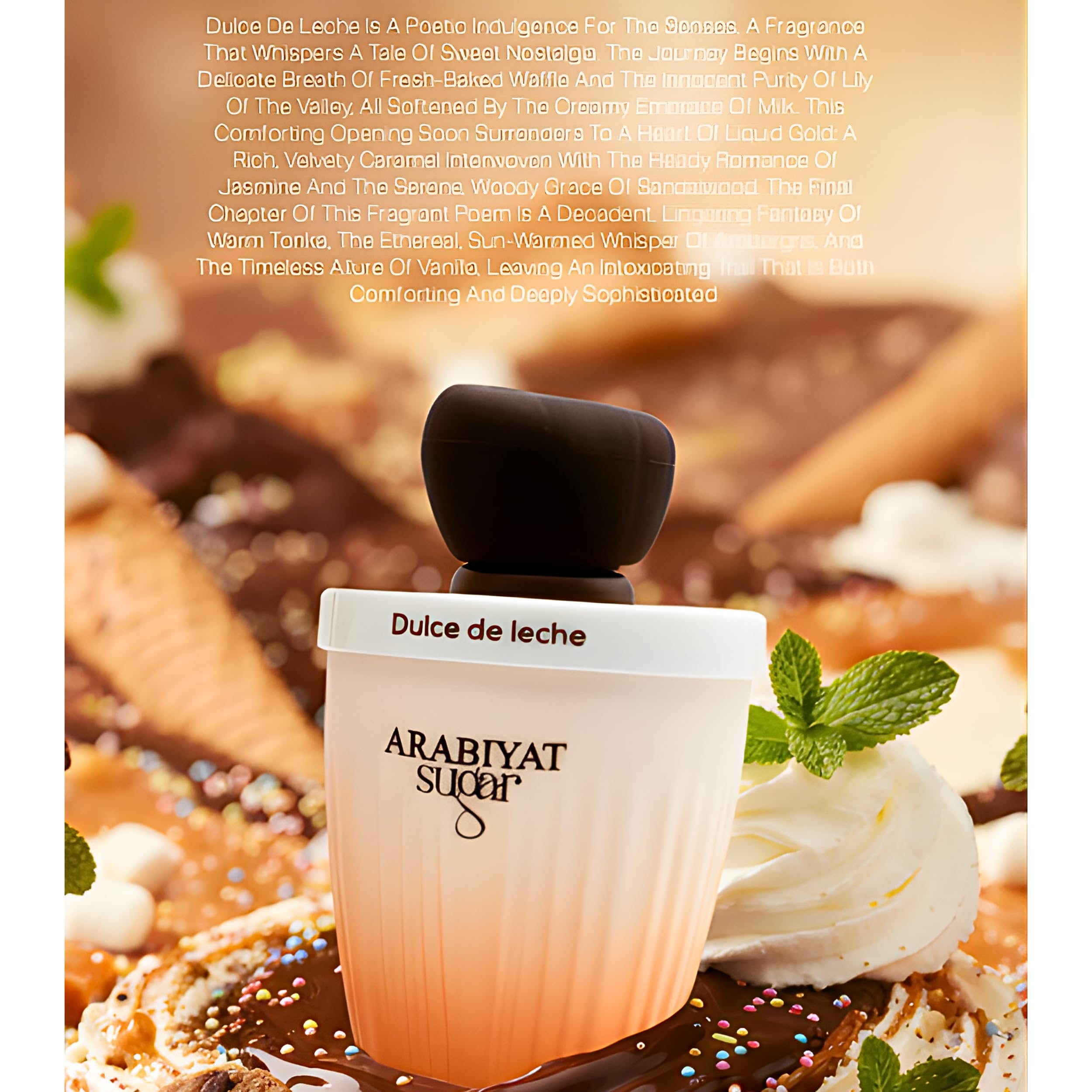 Spray of Arabiyat Sugar Dulce De Leche EDP on skin evokes vanilla and tonka sweetness