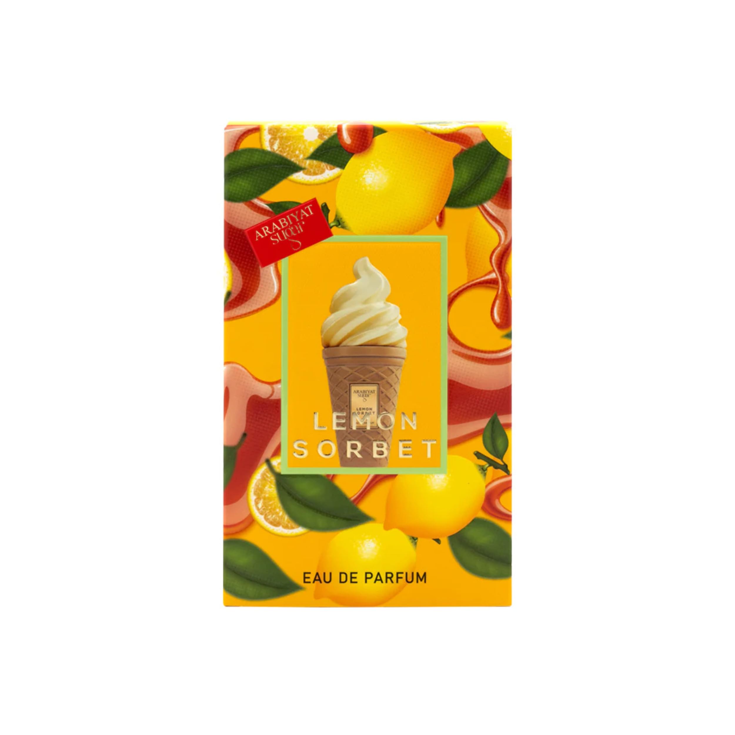 Arabiyat Sugar Lemon Sorbet perfume bottle with lemon zest visual cue for fresh, energetic days.