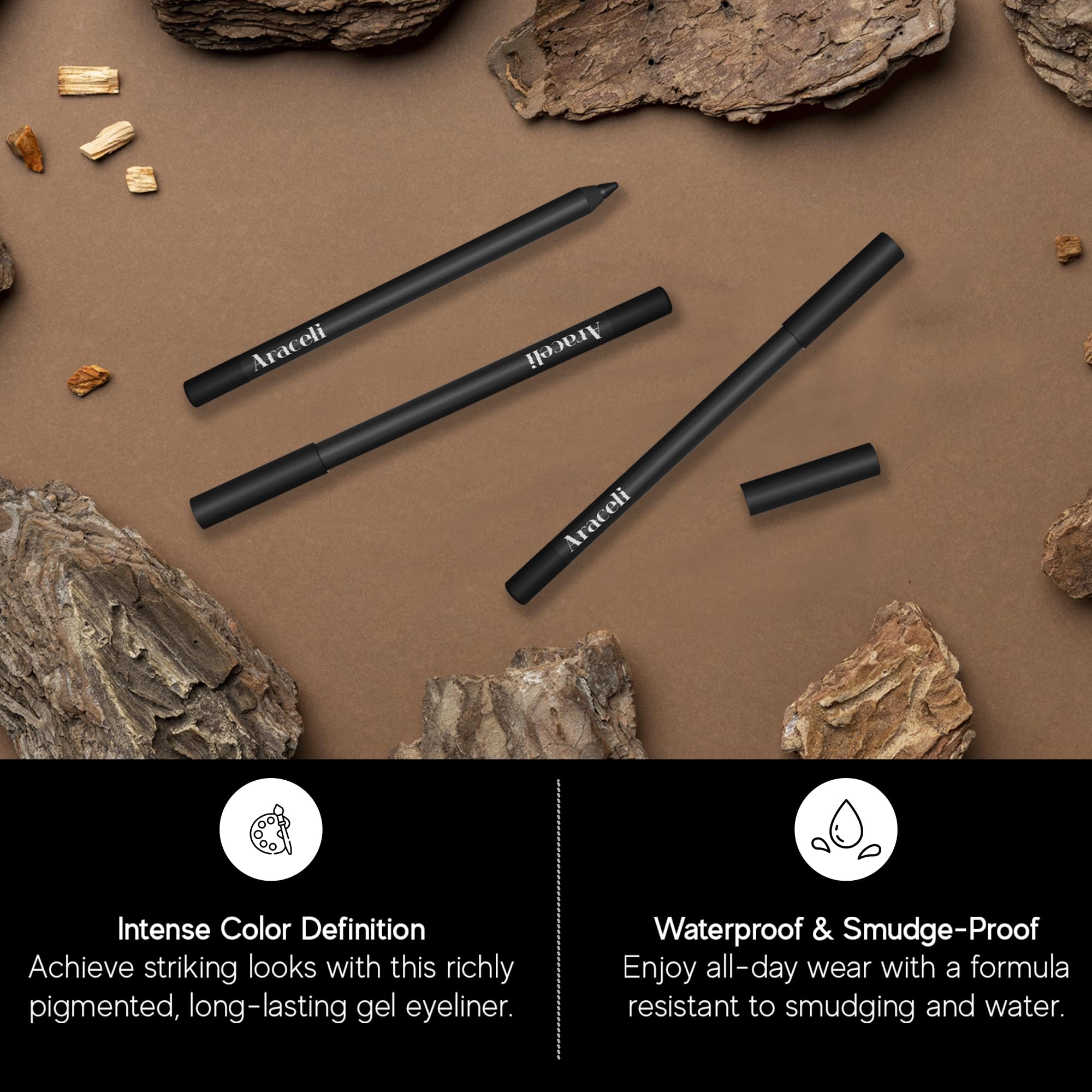 Araceli Beauty Gel Pencil Eyeliner safe for sensitive eyes and contact lenses.