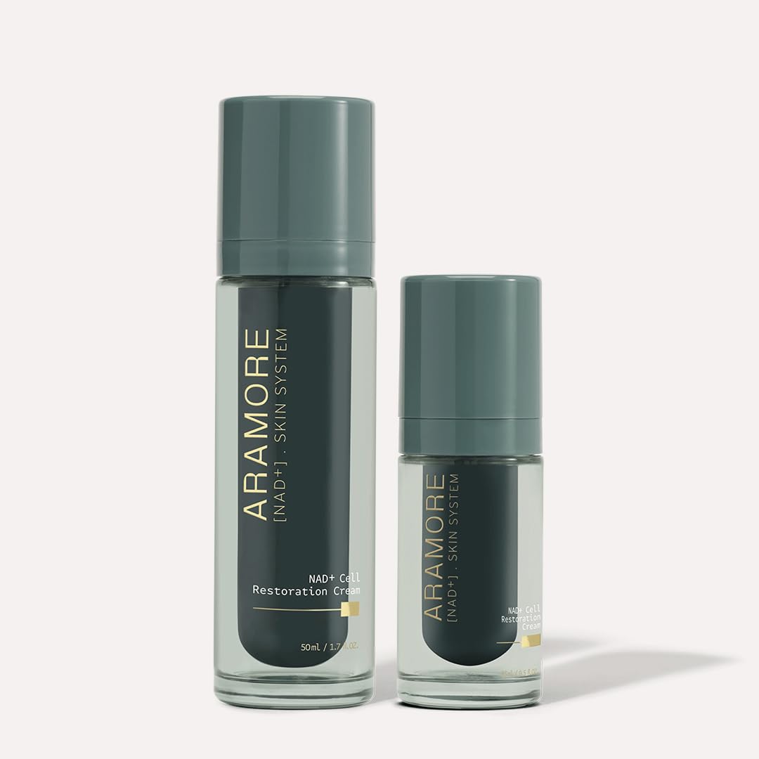 Side view of Aramore NAD+ Cream container with minimal design