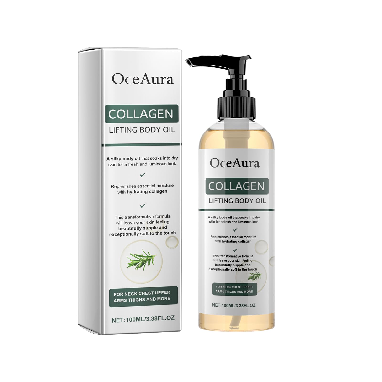ARANYA Collagen Lifting Body Oil bottle with pump delivers precise hydration