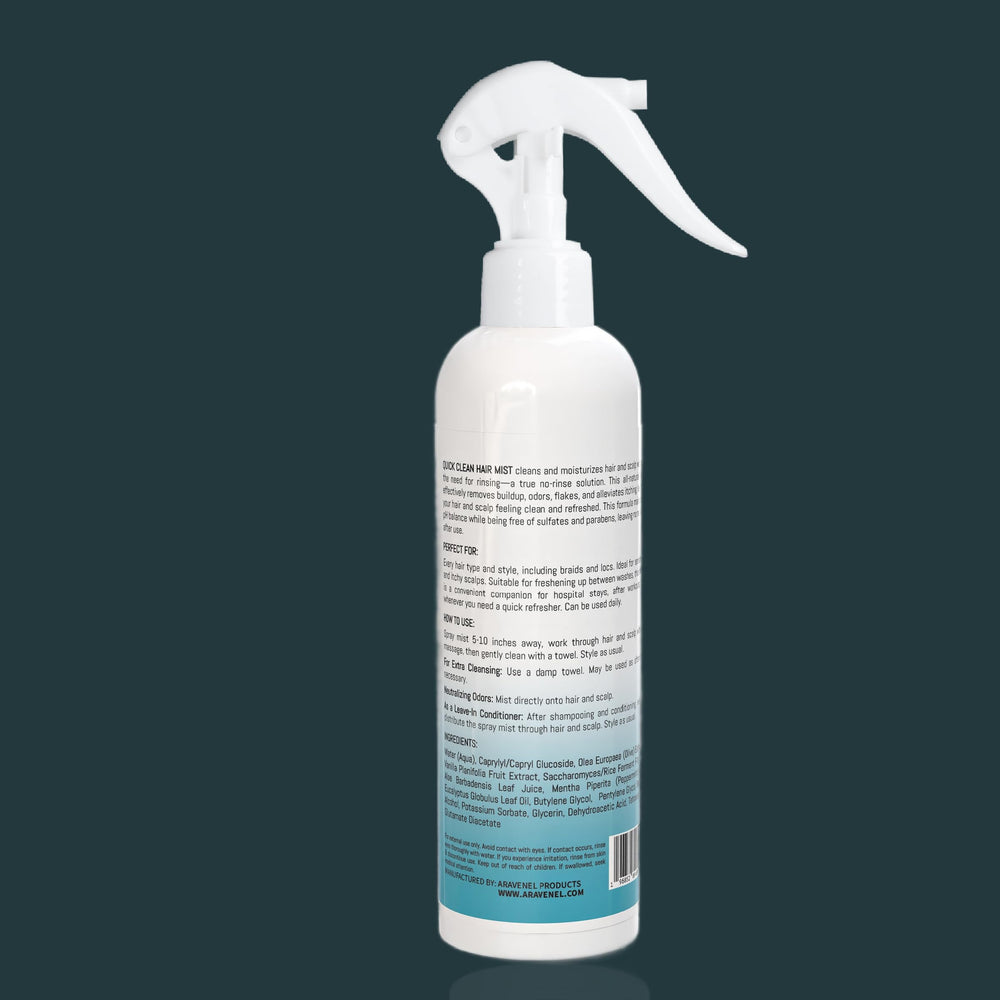 ARAVENEL Quick Clean Hair Mist for eco-friendly packaging and no-waste use.