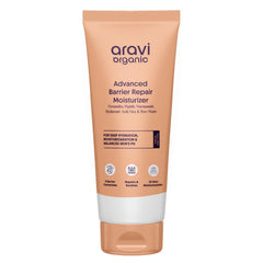 Aravi Organic Advanced Barrier Repair Moisturizer bottle in a clean bathroom for daily hydration