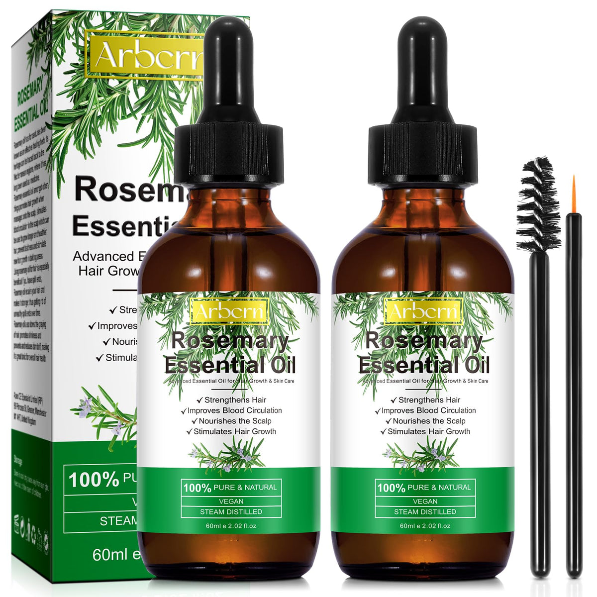 Arbcrn rosemary oil bottle promotes hair growth and scalp nourishment.