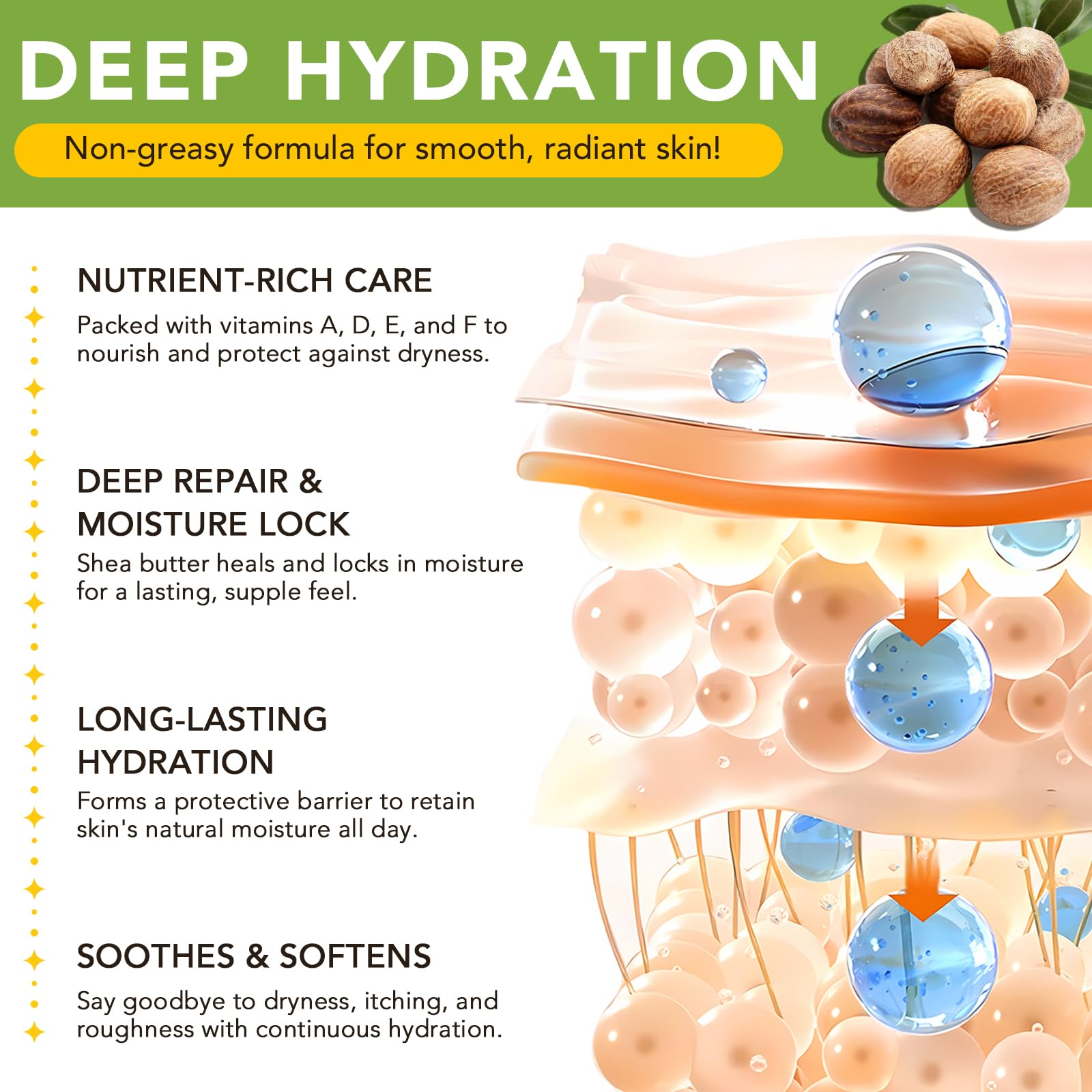Arbcrn shea butter on face for radiant nourishment and softness.