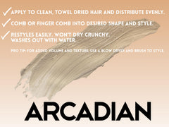 Non-greasy sheen of Arcadian Pomade on hair.