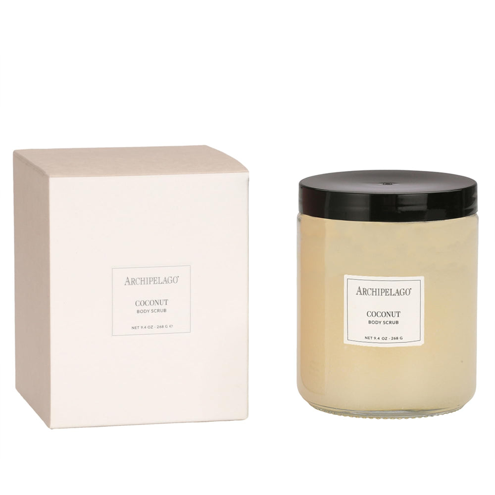 Archipelago Botanicals Coconut Body Scrub tub closeup for smoother skin