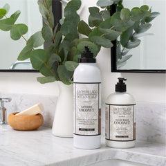 Archipelago Coconut Lotion ingredients label showcasing botanical base.