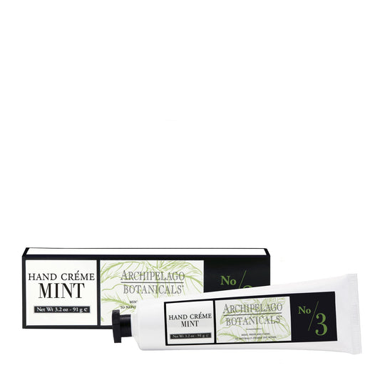 Archipelago Botanicals Morning Mint Hand Creme bottle, delivering quick hydration without a greasy residue.