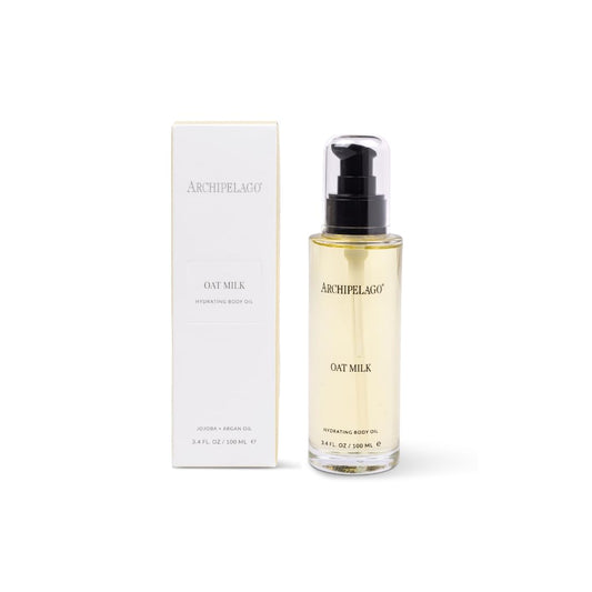 Archipelago Botanicals oat milk body oil bottle delivers lightweight hydration for dry skin