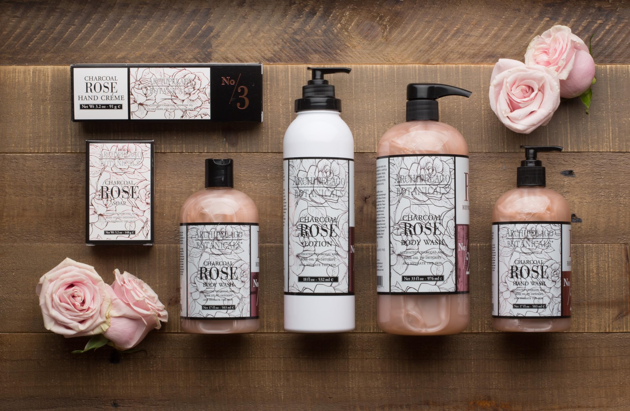 Creamy texture of Archipelago Charcoal Rose Lotion gliding onto skin for quick hydration