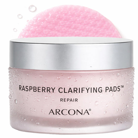 ARCONA Raspberry Clarifying Pads boxed packaging for convenient daily cleansing