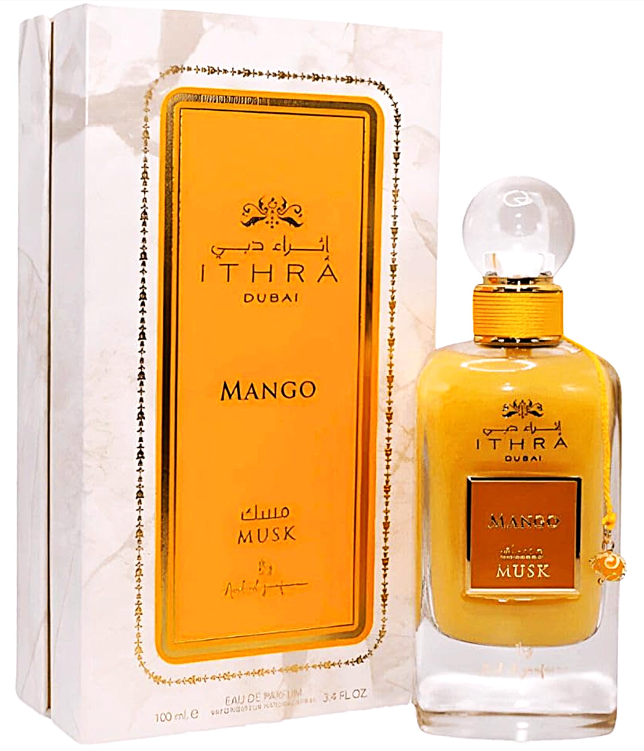 Ard Al Zaafaran Ithra Dubai Musk Mango spray showing long-lasting tropical allure for evenings.