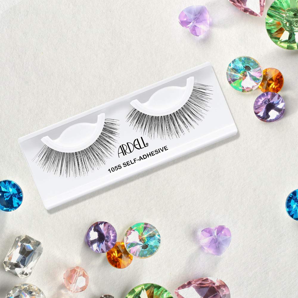 Ardell 105S lashes worn on eyelid provide a natural flutter.