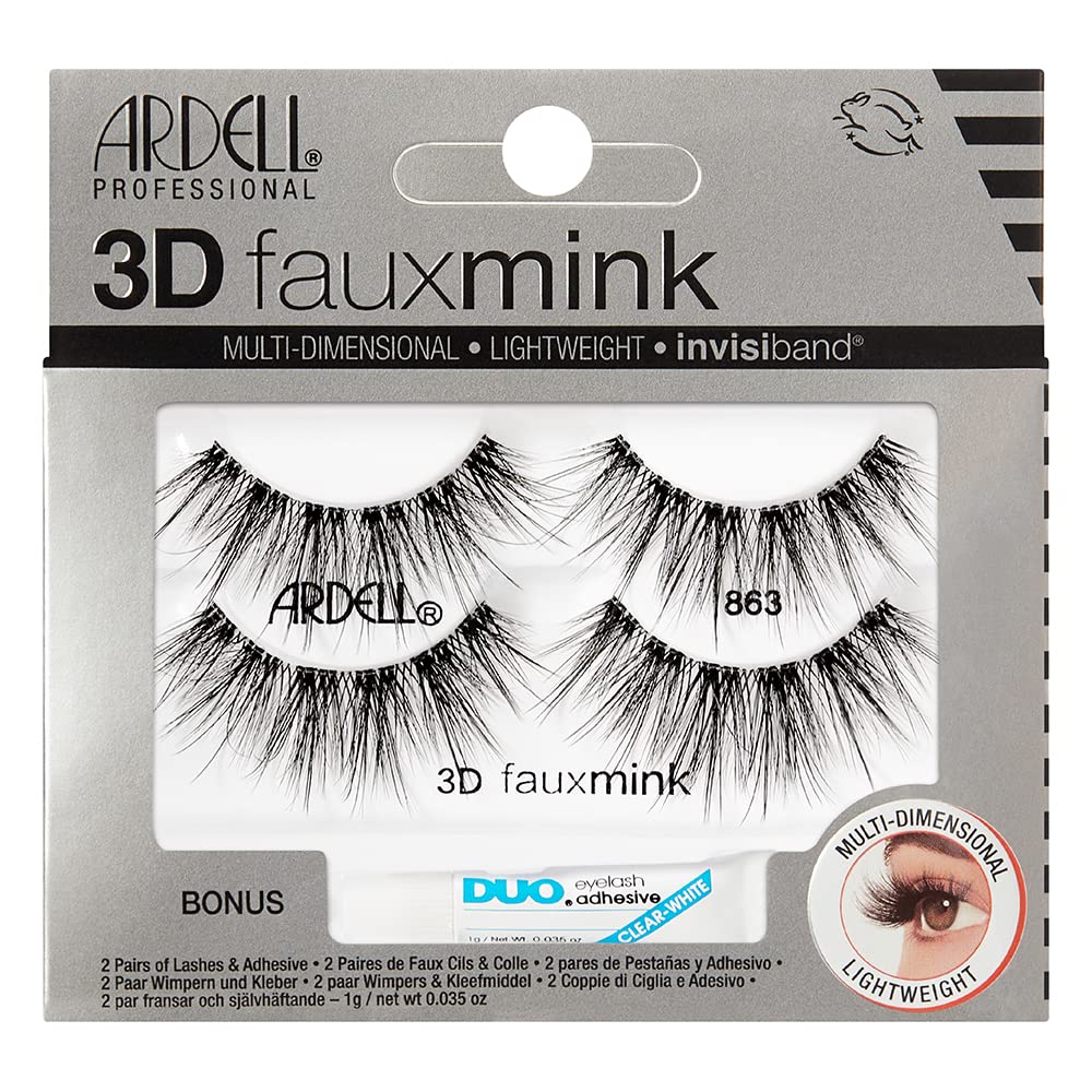 Ardell 3D Faux Mink 863 lashes with natural texture detail for seamless blending
