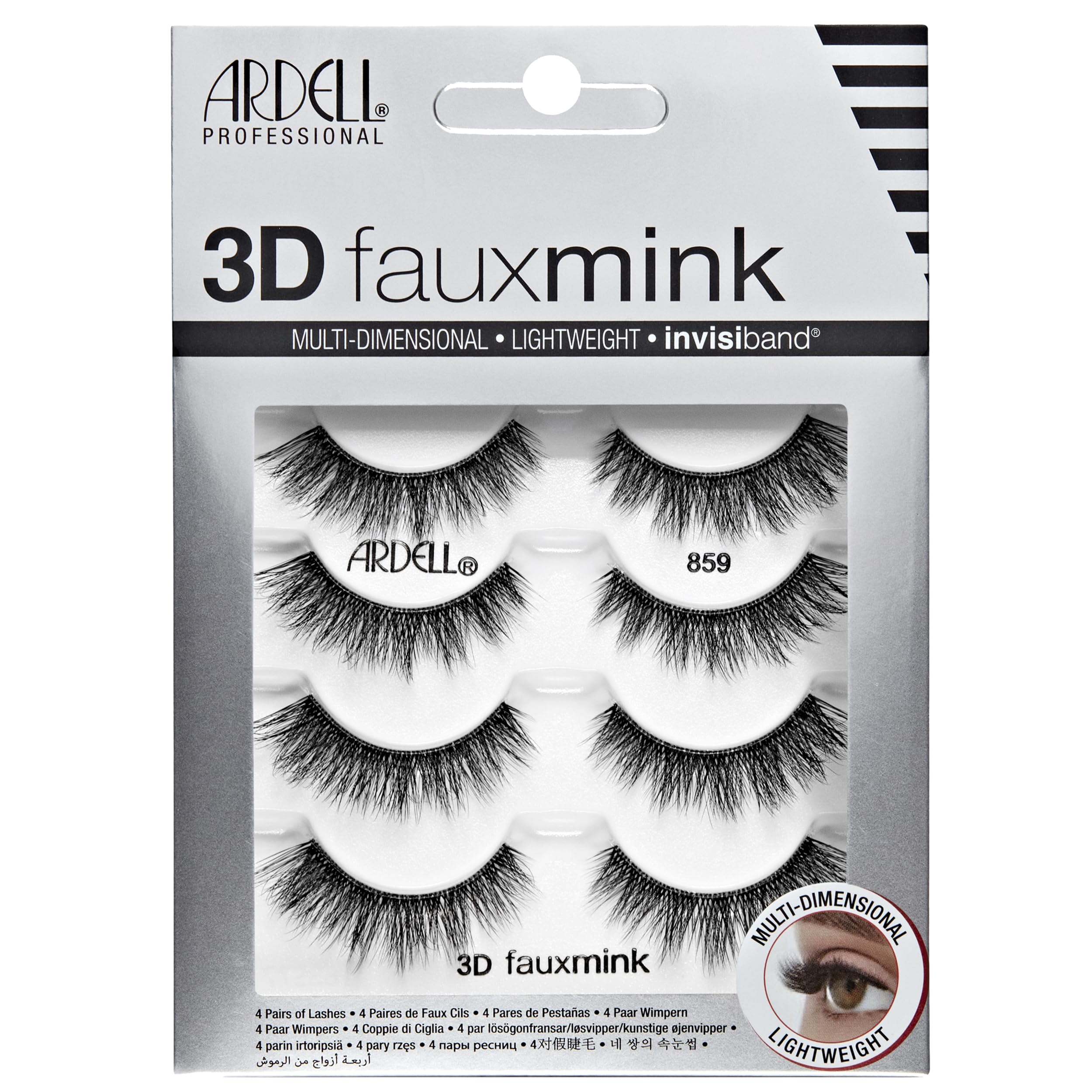 Ardell 3D Faux Mink Lashes Invisiband Demi Wispies pack front view for bold, lightweight look