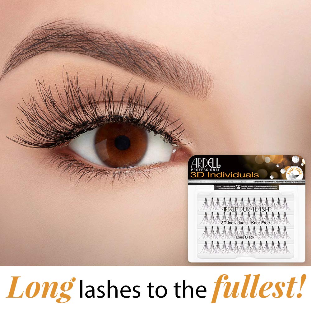 Ardell 3D Individual Lashes Long Black four-pack on display for versatile looks