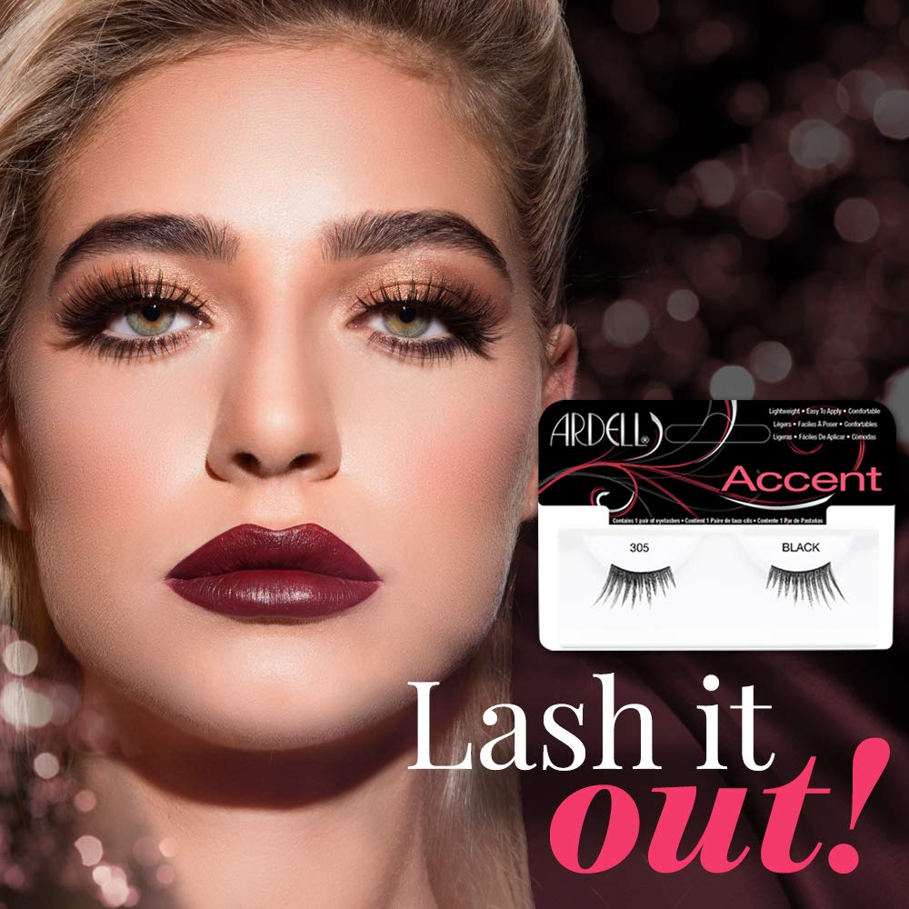 Ardell Accent Half Lashes 305 flared cat-eye for subtle feline glamour.