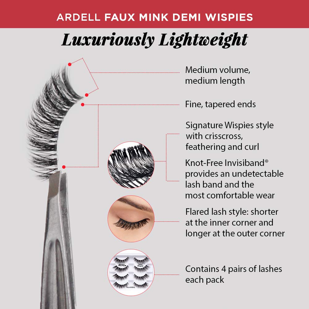 Ardell Faux Mink Demi Wispies on eyelid demonstrating natural enhancement