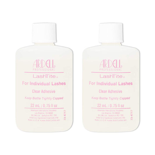 Ardell LashTite adhesive clear bottle close-up, fast-drying and gentle for sensitive eyes.