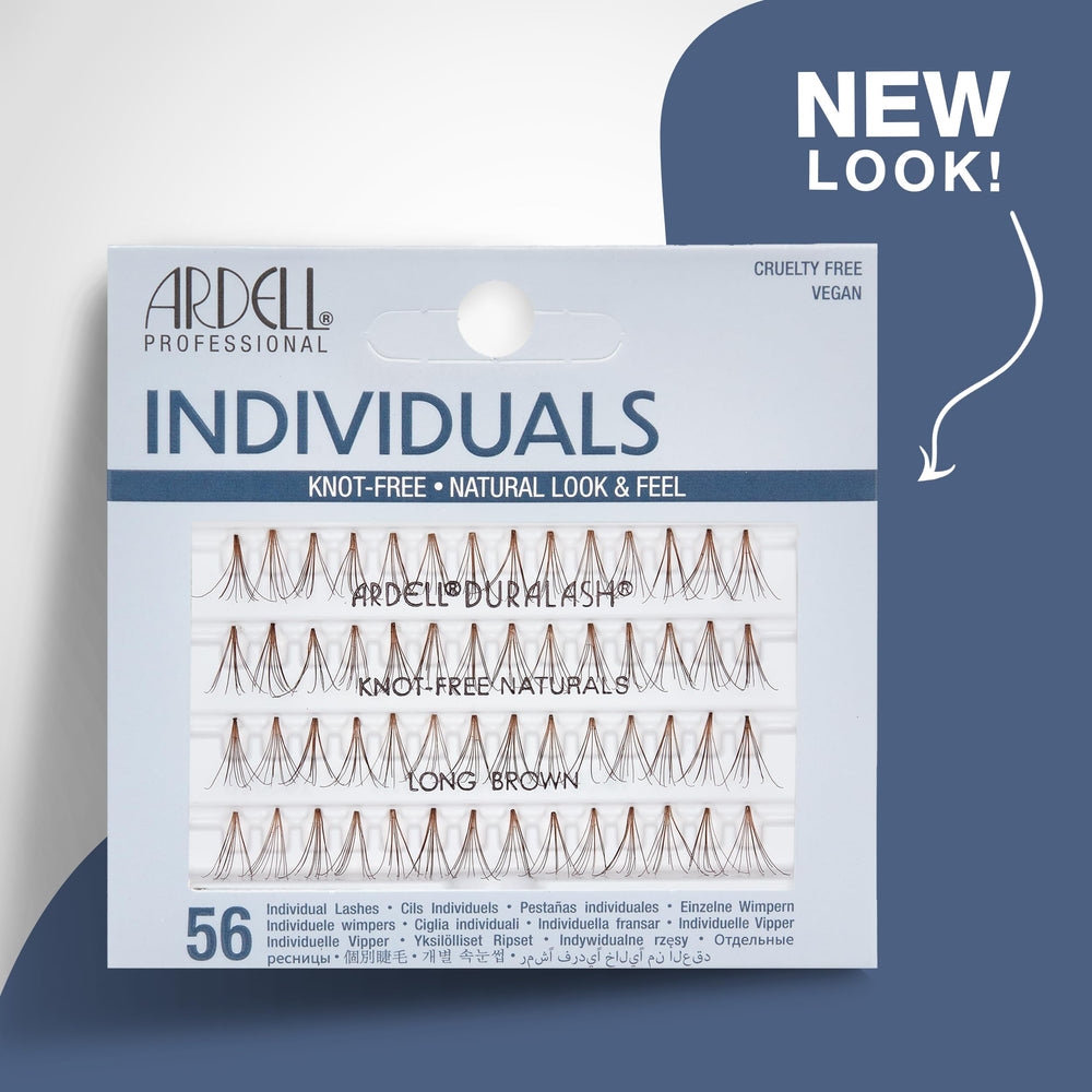 Ardell Long Individuals brown lash clusters close-up highlighting seamless blend.