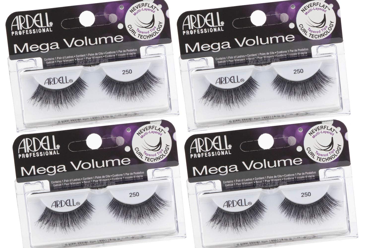 Ardell Mega Volume 250 lashes for dramatic full-strip lashes that enhance evening looks.