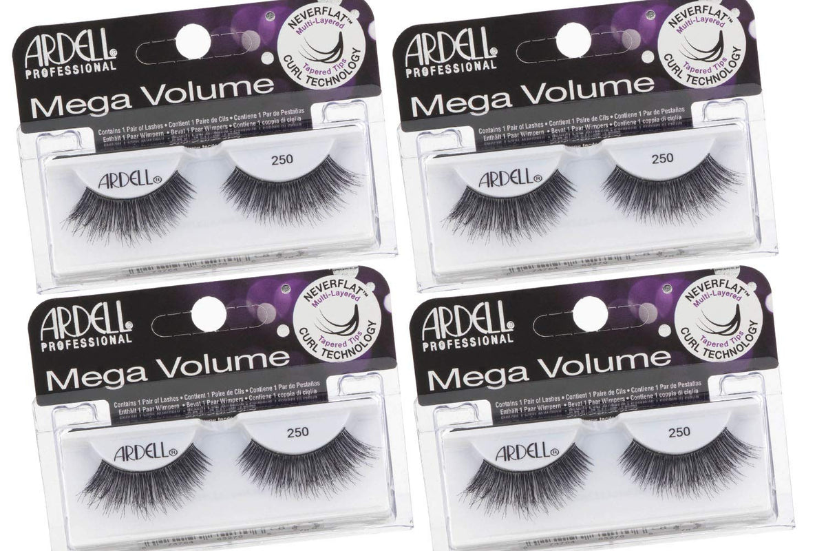 Ardell Mega Volume 250 lashes for dramatic full-strip lashes that enhance evening looks.