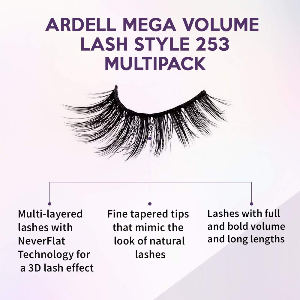 Ardell Mega Volume 253 lashes pack shows reusable design for multiple wears.