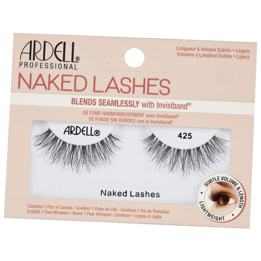 Ardell Naked Lashes 425 flared shape—definition at outer corners for subtle lift