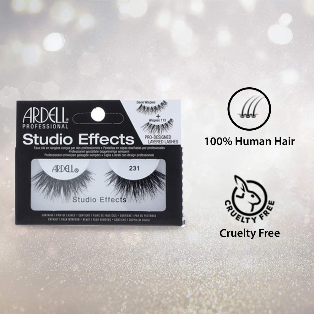Ardell Studio Effects 231 handcrafted lashes offer precise blending with natural fibers.