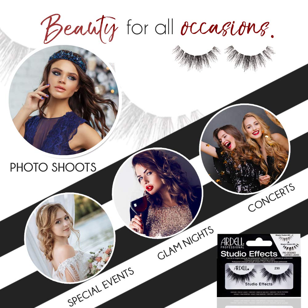 Ardell Studio Effects Lashes 230 multi-layer detail enhances dimension.