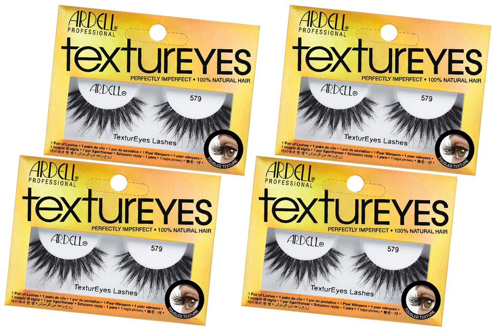 Ardell TextureEyes 579 false strip lashes delivering feathery volume and rounded eye uplift.