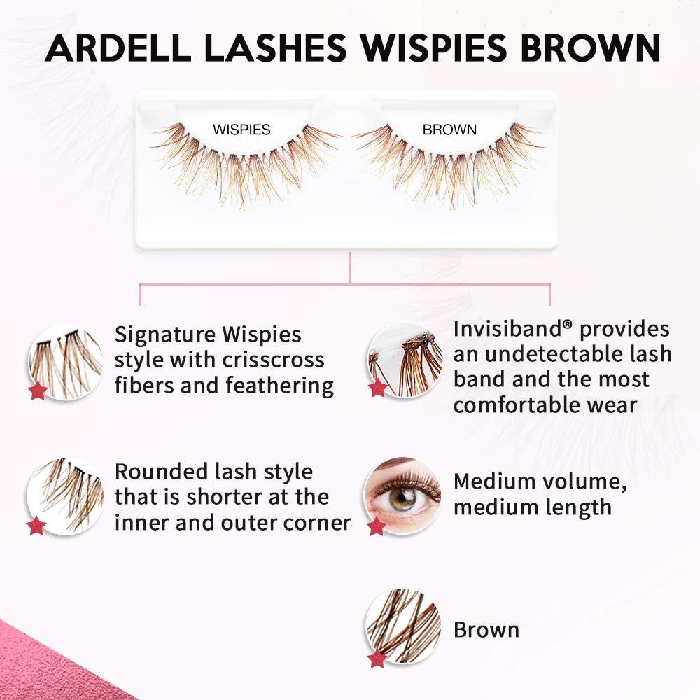 Ardell Wispies Brown long length adds eye-opening, natural volume.