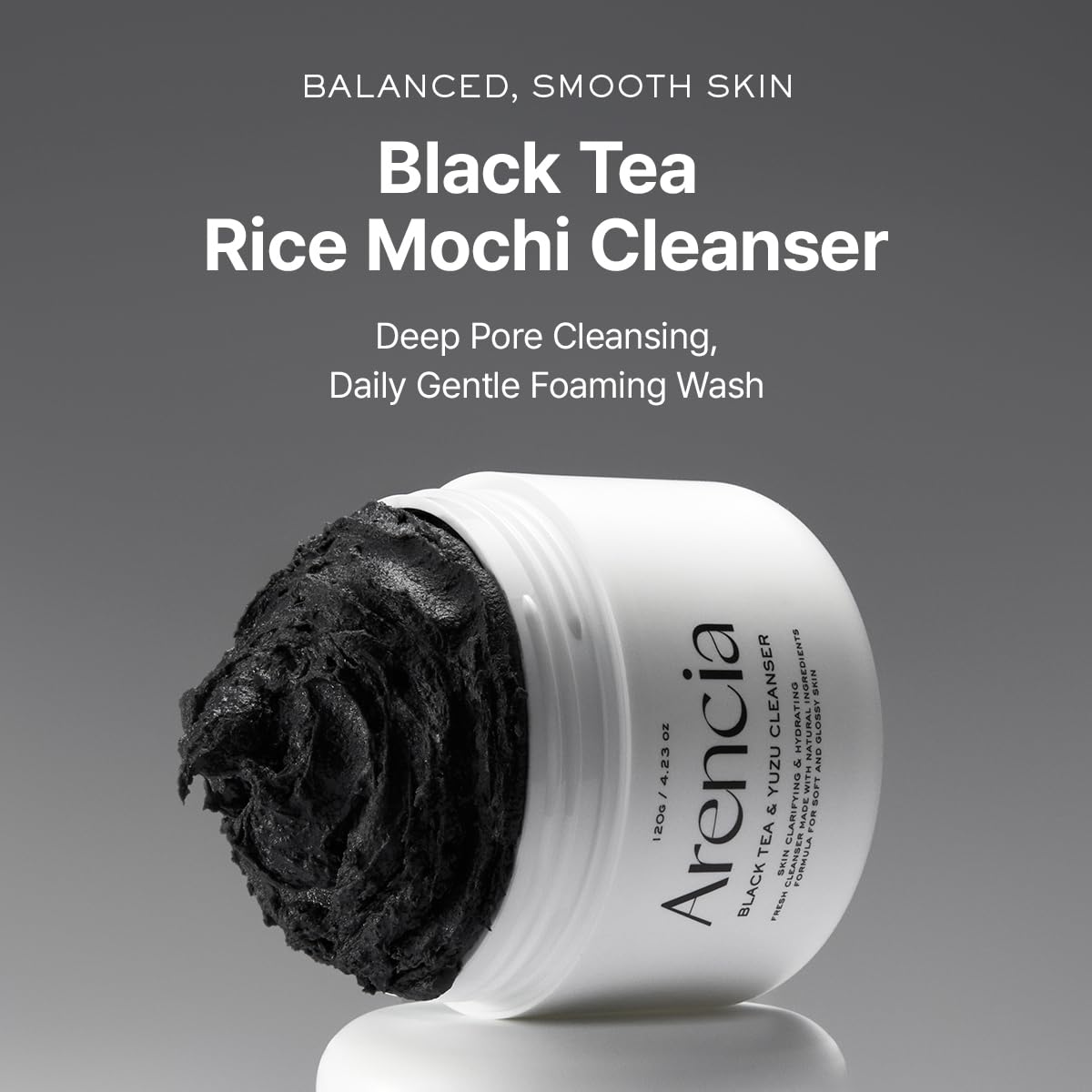ARENCIA Cleanser foam texture swatch highlights light, creamy lather for daily cleansing.