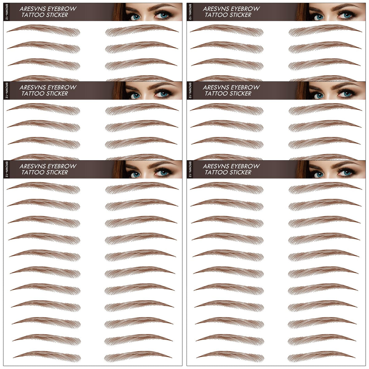 Aresvns Tattoo Eyebrow 66 Pairs packaging shows the full kit for quick brow styling.